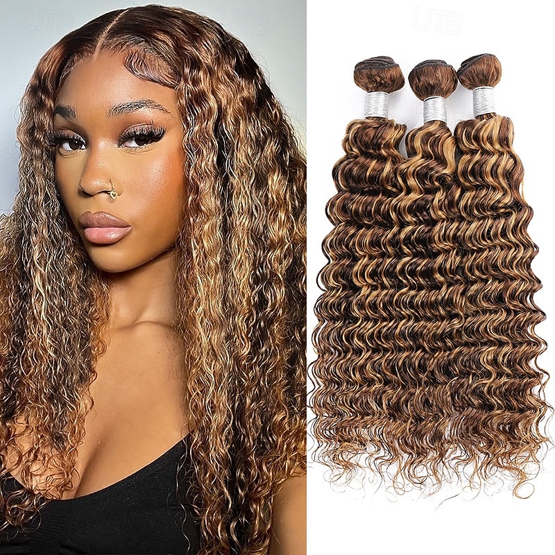 3 Bundle Hair Weaves 18 20 20 Inch Highlight P4/27 Deep Wave Human Hair Bundles 2026 - $263.49 –P1