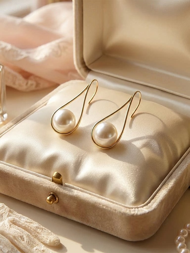 Pendientes de mujer de aleación con forma de gota de agua y perlas de imitación, diseño elegante y minimalista para uso diario, negocios, vacaciones y ocasiones semiformales. 2026 - $7.99 –P4