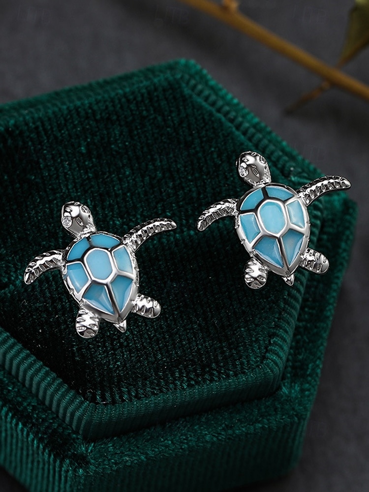 Boucles d'oreilles tortue pour femmes – élégantes boucles d'oreilles plaquées argent avec incrustation de turquoise, parfaites pour la plage et l'été, accessoires décontractés et de vacances de 2026 ? $9.99 –P9