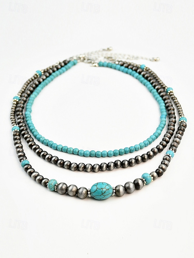 Collar de mujer con cuentas turquesas en capas: joyería de estilo bohemio del suroeste para atuendos informales, fiestas en la playa y festivales de verano. 2026 - $14.99 –P8