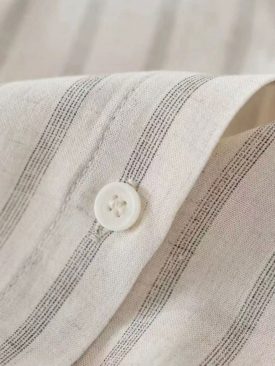 Women's Shirt Button Up Buttons Striped Fashion Casual Short Sleeve Turndown Regular Tops Casual Apricot Summer Spring 2026 - $31.99 –P5