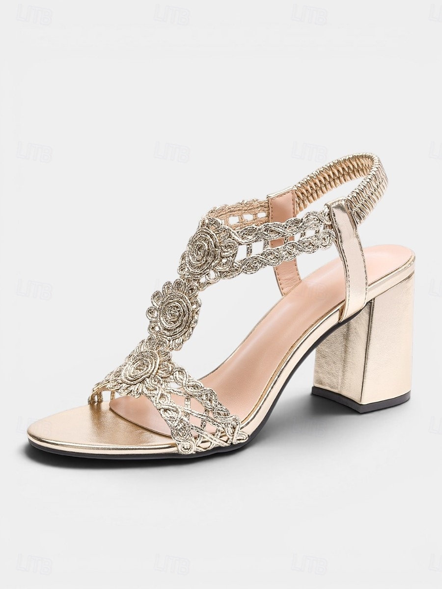 Champagnerfarbene goldene Sandalen mit Blockabsatz für Damen – elegante Schuhe für Hochzeitsgäste, geeignet für Hochzeiten in der Stadt und formelle Anlässe 2026 - $46.99 –P4