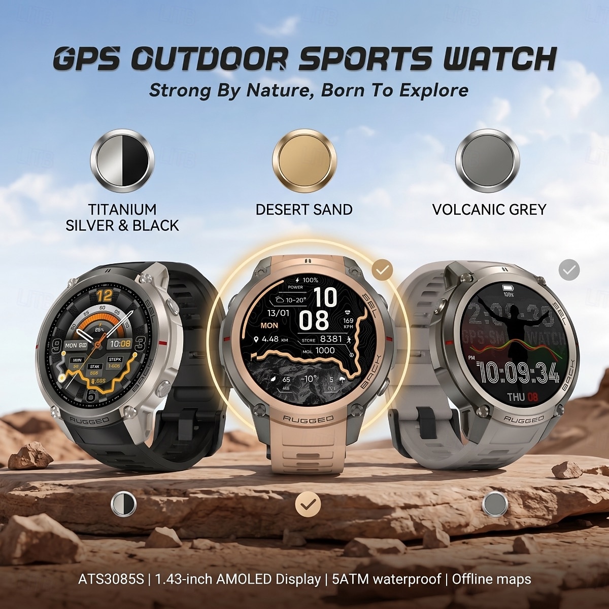 שעון חכם GPS לגברים עם מיקום גלובלי של 6 לוויינים, צג AMOLED בגודל 1.43 אינץ', שעון ספורט עמיד למים 5 אטמוספירות עם צג קצב לב ושינה לאנדרואיד iOS 2026 - $97.99 –P11