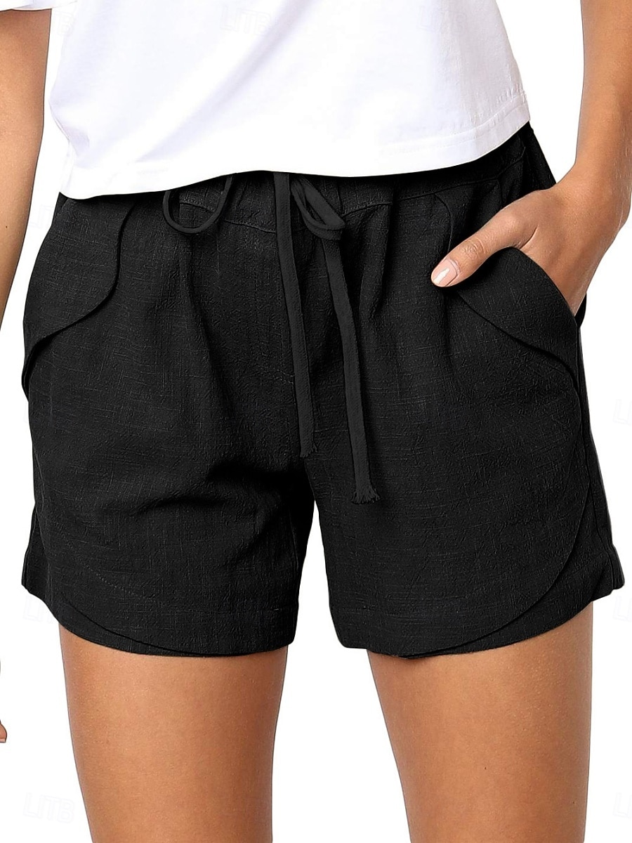 Women's Cotton Shorts Fashion Streetwear Casual Short High Waist Plain Pocket Elastic Waistband Comfy Comfort Soft Stretchy Outdoor Vacation Street Dark-Gray Apricot Khaki Black Summer Spring Loose 2026 - $18.99 –P10