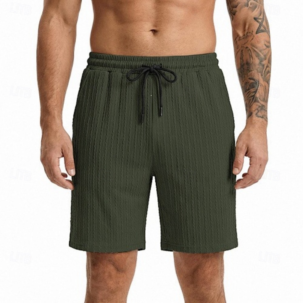 Men's Shorts Summer Shorts Beach Shorts Casual Shorts Jacquard Pocket Elastic Waist Plain Comfort Breathable Knee Length Outdoor Beach Vacation Vacation Fashion Khaki Black Micro-elastic 2026 - $21.99 –P19