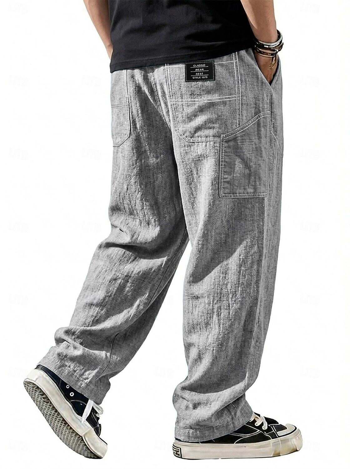 Men's Linen Pants Trousers Casual Pants Summer Pants Baggy Pants Drawstring Pocket Elastic Waist Plain Comfort Lightweight Full Length Daily Outdoor Holiday Vacation Fashion Blue Black Inelastic 2026 - $28.99 –P9
