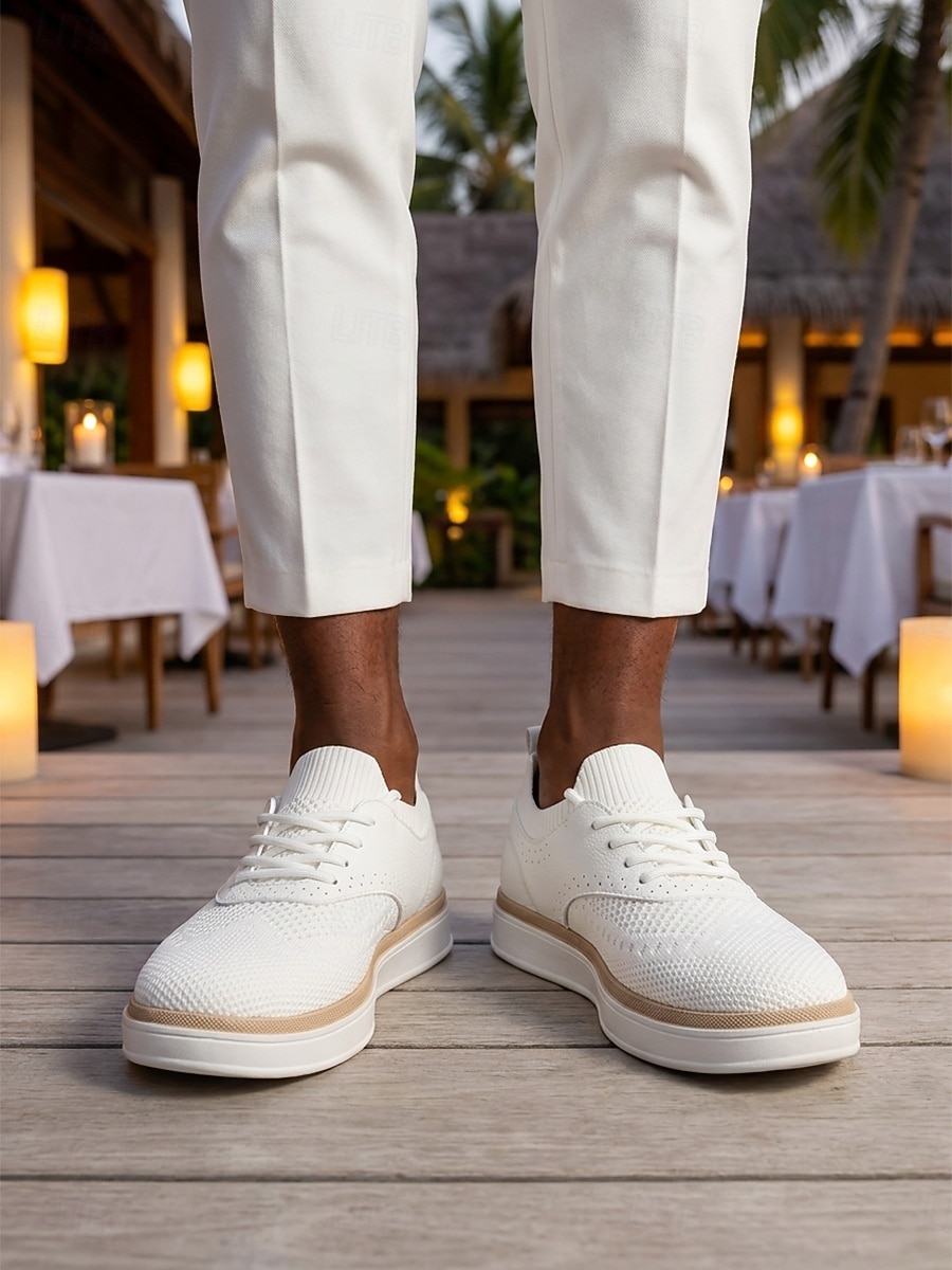 hvite herresneakers - lette, komfortable tursko med snøring - rene sko til ferieturer, spaserturer langs sjøen og smarte, avslappede antrekk 2026 - $32.99 –P3