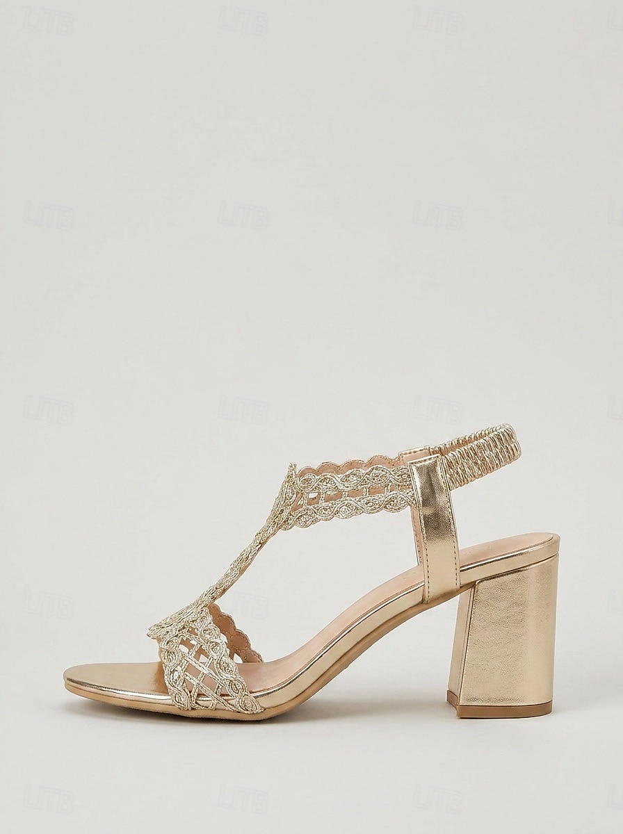 Champagnerfarbene goldene Sandalen mit Blockabsatz für Damen – elegante Schuhe für Hochzeitsgäste, geeignet für Hochzeiten in der Stadt und formelle Anlässe 2026 - $46.99 –P5