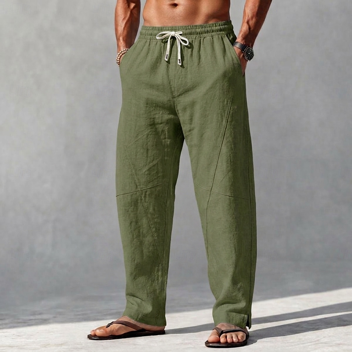 Men's Linen Pants Summer Pants Harem Pants Drawstring Elastic Waist Plain Comfort Breathable Full Length Casual Outdoor Holiday Vacation Fashion Black White Inelastic 2026 - $29.99 –P6