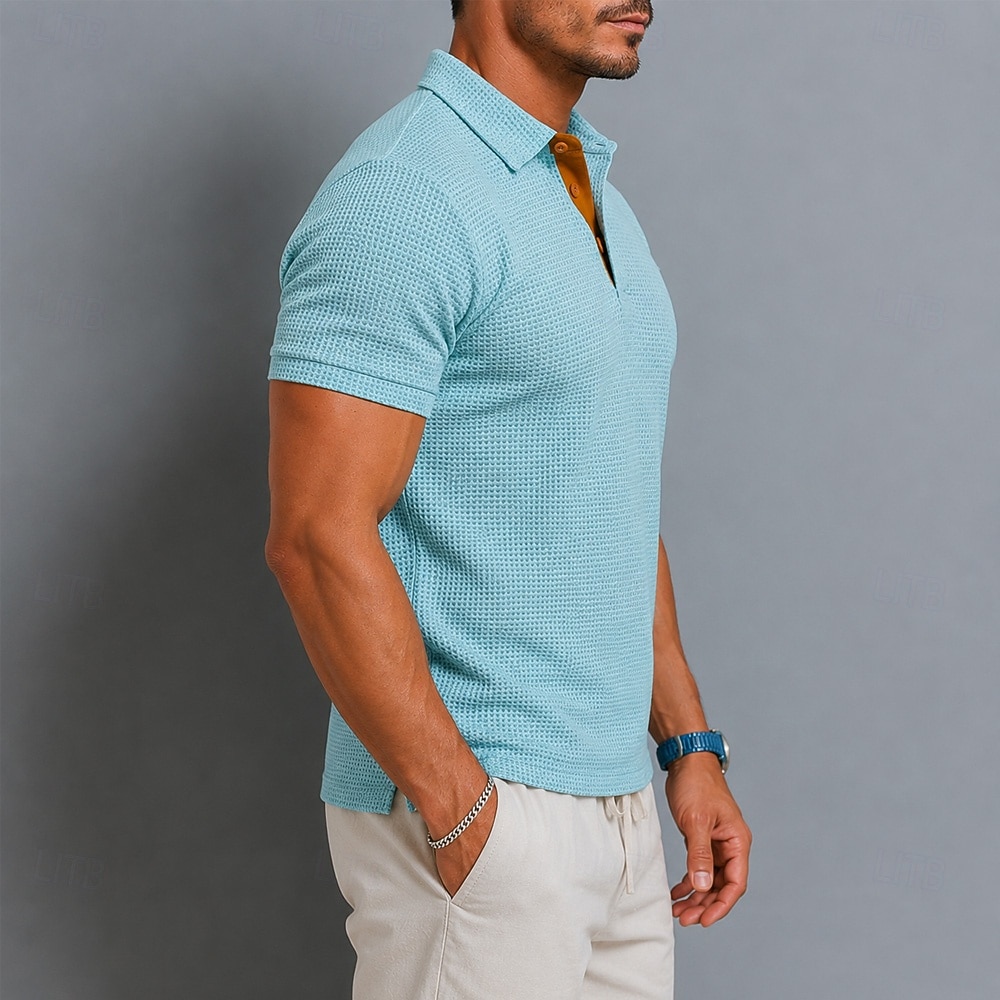 Homme Polo en seersucker Ice Silk Texturé Occasionnel Travail Revers Manche Courte Basique Moderne Uni Jacquard Boutons Été Bleu Noir Blanche Polo en seersucker Ice Silk de 2026 ? $36.99 –P3