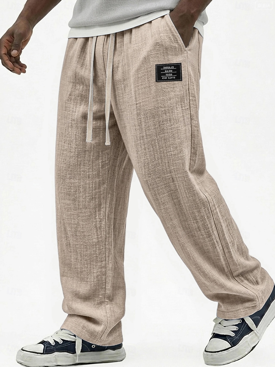 Hombre Pantalones de lino Pantalones Pantalones de verano Pantalones anchos Correa Cintura elástica Pierna recta Plano Ligero Cómodo Longitud total Casual Diario Exterior Moda Ropa de calle Azul 2026 - $27.99 –P7