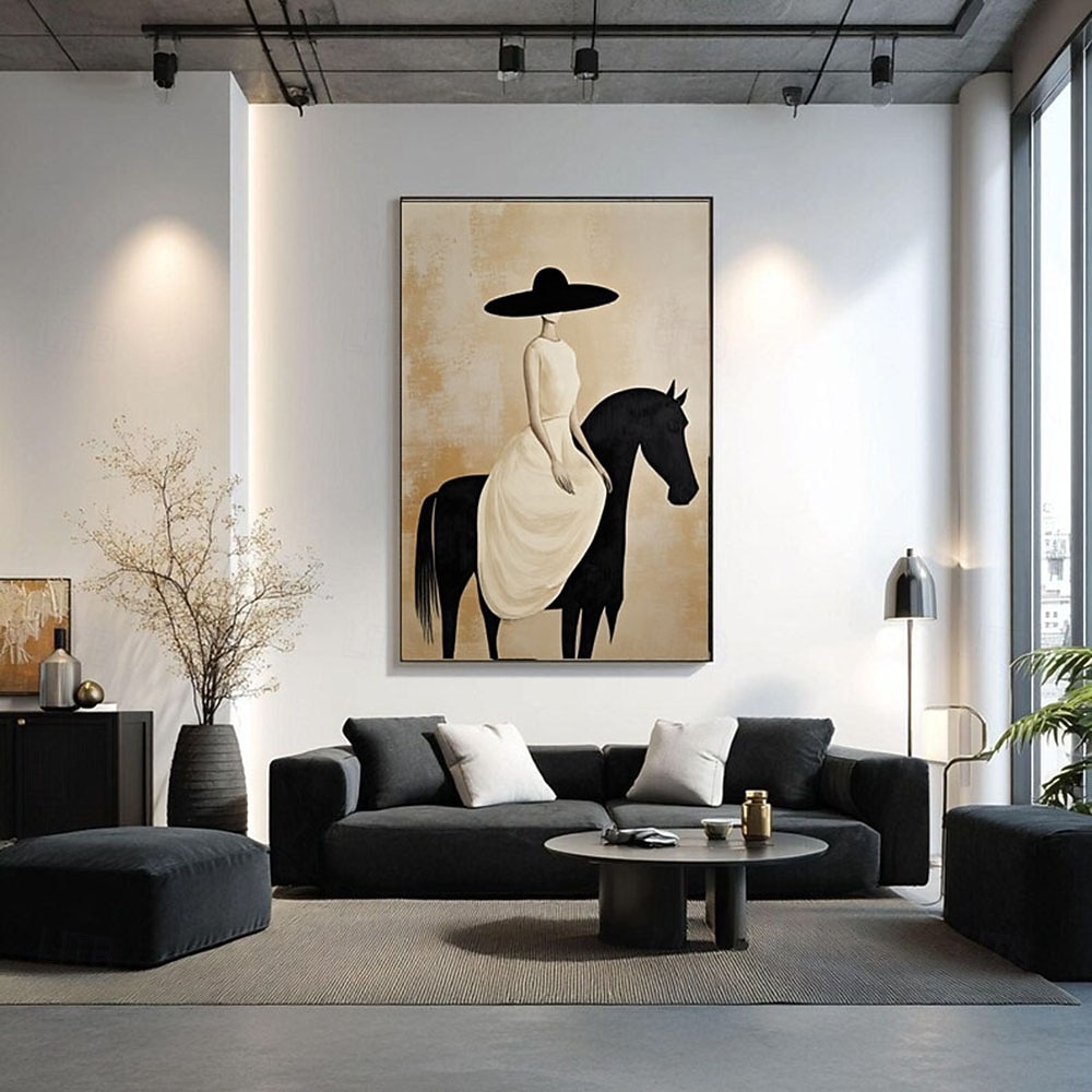 Minimalist Horse Rider Woman Canvas Black and White Wall Art Elegant ...