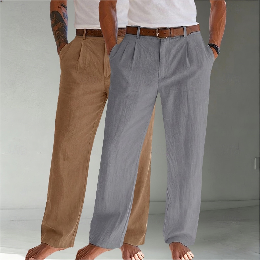 Homens Calças de linho Calças Calça verão Calças largas Calças de praia Bolsos Tecido Conforto Respirável Comprimento total Casual Diário Ao ar livre Moda Negócio Bege + preto Branco+Azul Marinho Sem de 2026 por $45.99 –P6