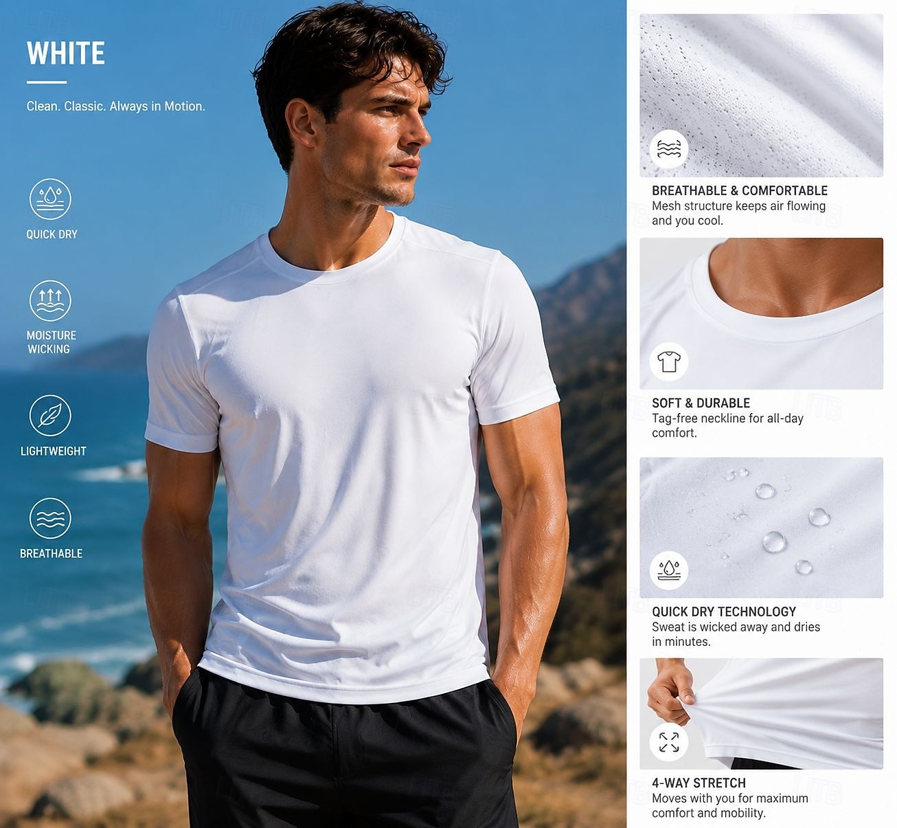 Men's T Shirt Tee Top Short Sleeve Crew Neck Summer Spring All Seasons Plain Casual Athletic Quick Dry Slim Basic Casual Daily Sports Black White Gray Top Tee for Men 2026 - $16.99 –P2