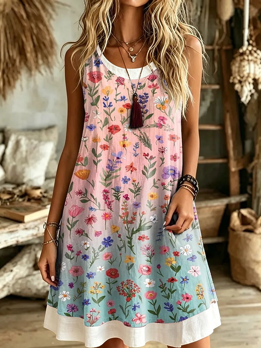 Pentru femei Rochii Lungime Genunchi Rochie de Vară Rochie A line Vacanță Casual Boho Fit regulat Floral Grafic Fără manșon În U Roz Îmbujorat Mov Vară Primăvară 2026 - $28.99 –P1