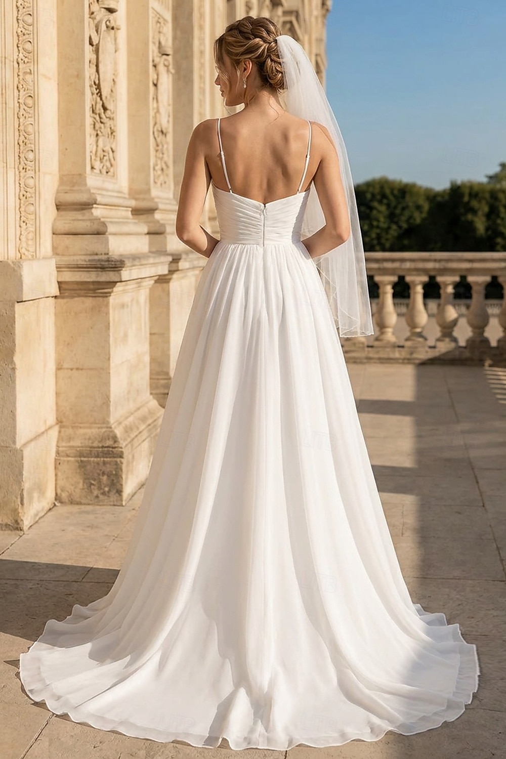 Beach Wedding Casual Simple Wedding Dresses Wedding Dresses Sheath Camisole Sleeveless Court Train Chiffon Bridal Gowns With Pleats 2026 - $169.99 –P2