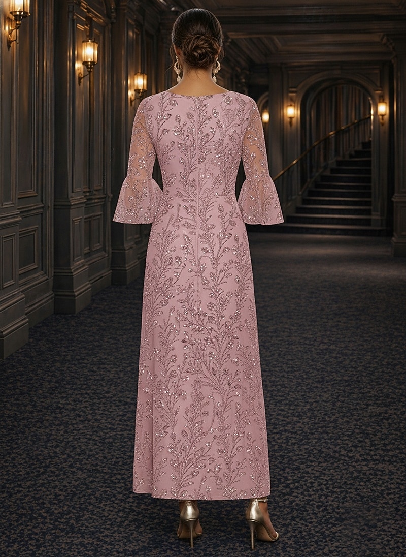 Linha A Vestidos Longo Até o Tornozelo Vestido Coquetel Vestido Para Mãe dos Noivos Manga Longa Decote V Elegante Luxuoso Brilho & Glitter Formal Convidado do casamento Semi formal Renda com Miçangas de 2026 por $108.49 –P3