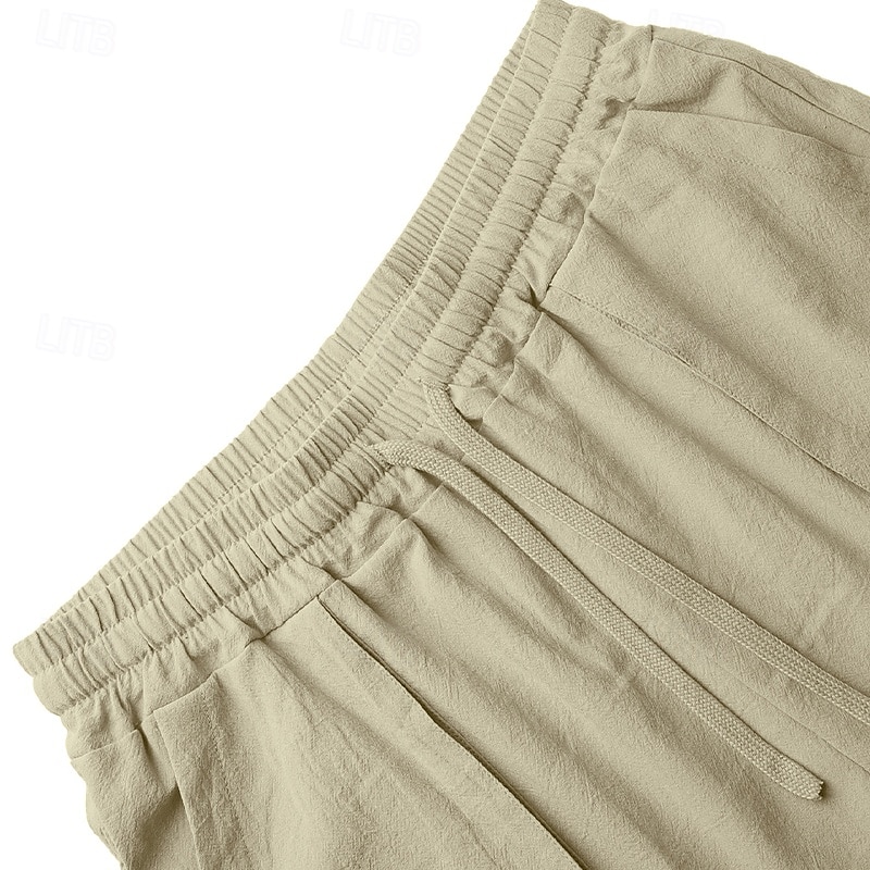 Men's Shorts Linen Shorts Summer Shorts Beach Shorts Drawstring Pocket 3D Solid Comfort Breathable Knee Length Daily Outdoor Holiday Vacation Fashion Khaki White Inelastic 2026 - $21.99 –P5