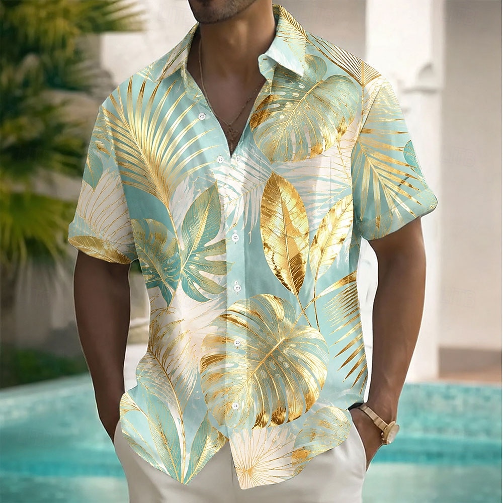 Férfi Pálmafa levél Kókuszpálma Trópusi növények Hawaii ingek Trópusi ingek Aloha ing Rövid ujjú Üdülő Tengerparti nyaralás Nyár Tavasz Térfogatcsökkenés 3D nyomtatás Első egy zseb Gombolható ingek 2026 - $25.99 –P4