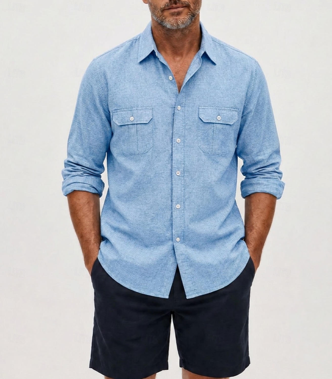 Camisa de lino transpirable para hombre - camisa casual de verano de manga larga - azul, negro, blanco 2026 - $39.99 –P6