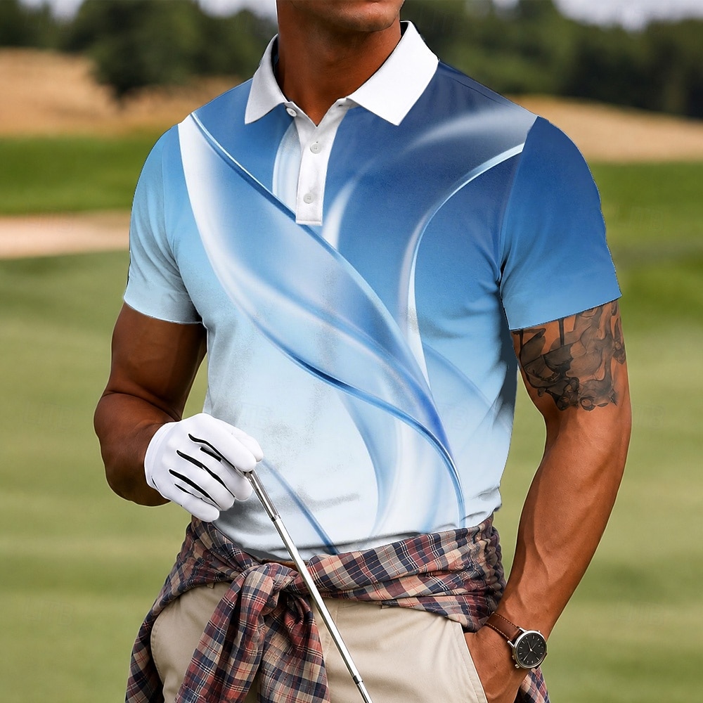 Męskie Geometryczny Golf Koszulki sportowe polo Krótki rękaw Koszulki polo Klapa Codzienny Athleisure Druk 3D Guziki Oddychająca siateczka Lato Wiosna Niebieski Zielony 2026 - $21.99 –P1