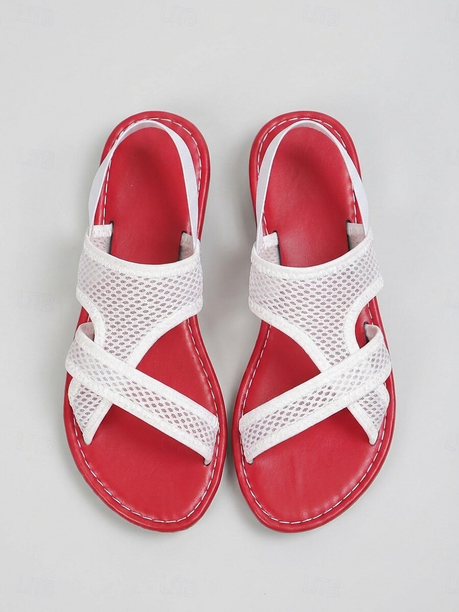 Sandalias planas de malla transpirable para mujer: zapatos de punta abierta con tiras cruzadas y cordones elásticos en la parte trasera, sandalias ligeras sin cordones para la playa, uso casual de 2026 - $19.99 –P2