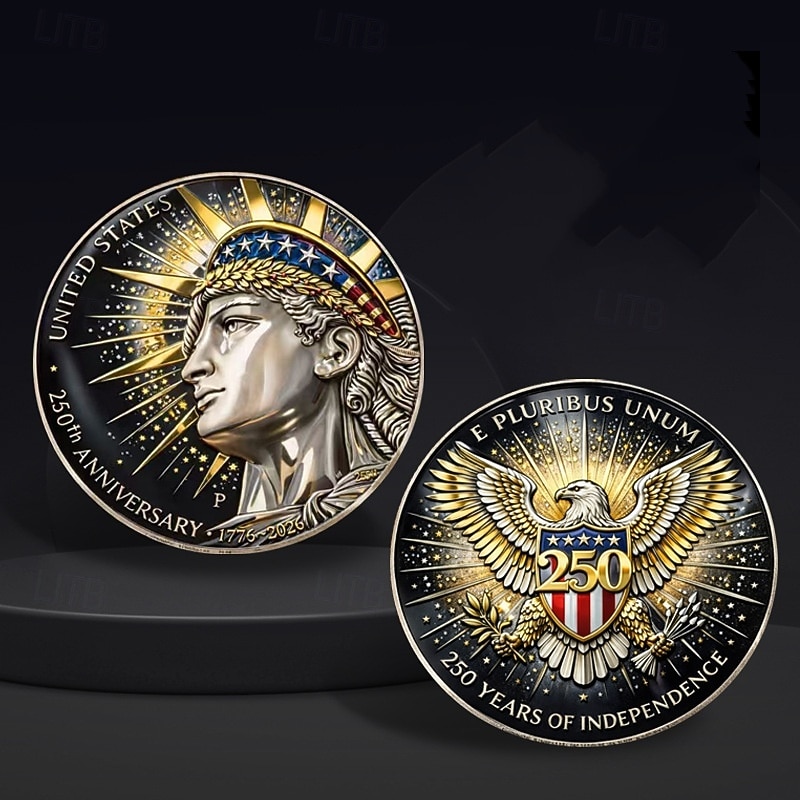 U.S. 250th Anniversary Commemorative Coin 1776–2026, Patriotic Liberty Eagle Design, Collectible American Independence Souvenir, Gold & Silver Finish 2026 - $19.99 –P1