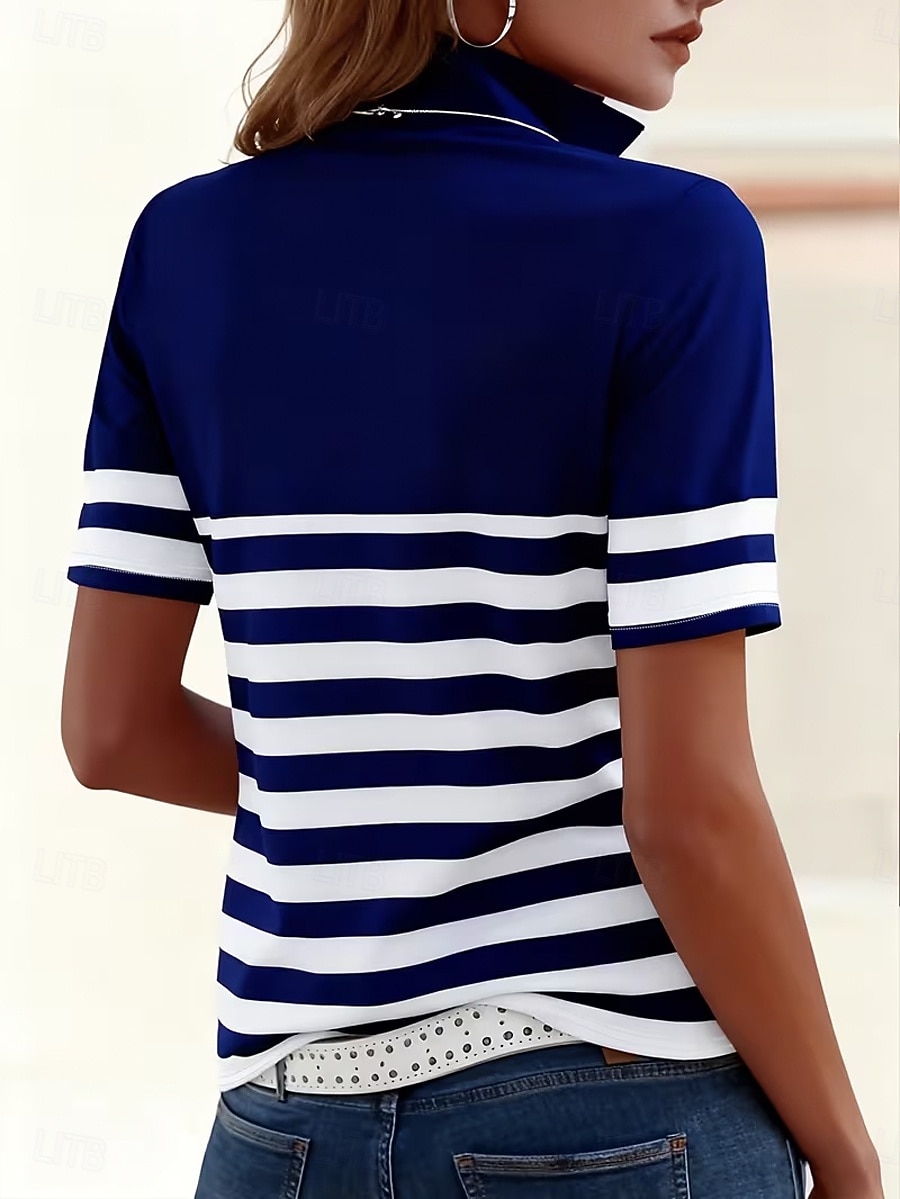 Per donna Maglietta Cerniera Zip a un quarto A strisce Grafico Geometrico Blocco di colori Vintage Tropicale Hawaiano Manica Corta Collo Alto Top Regolari Matrimonio in Spiaggia Casuale Quotidiano del 2026 a $25.99 –P2