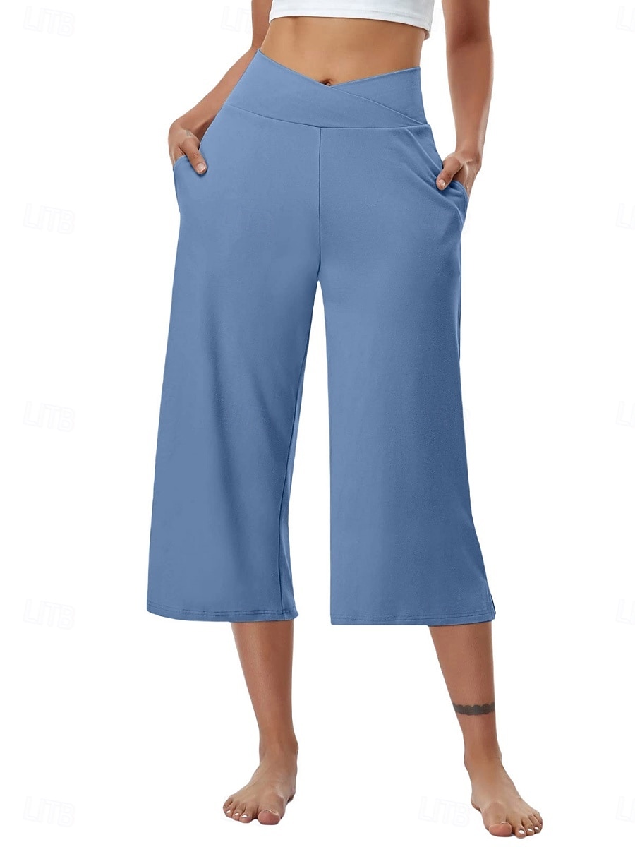 Per donna Pantaloni capri Pantaloni da yoga Gamba larga Moda Streetwear Casual Lunghezza al polpaccio Misura del girovita medio Semplice Tasca Comodo Comodità Morbido Elasticizzato All'aperto Vacanza del 2026 a $18.99 –P2