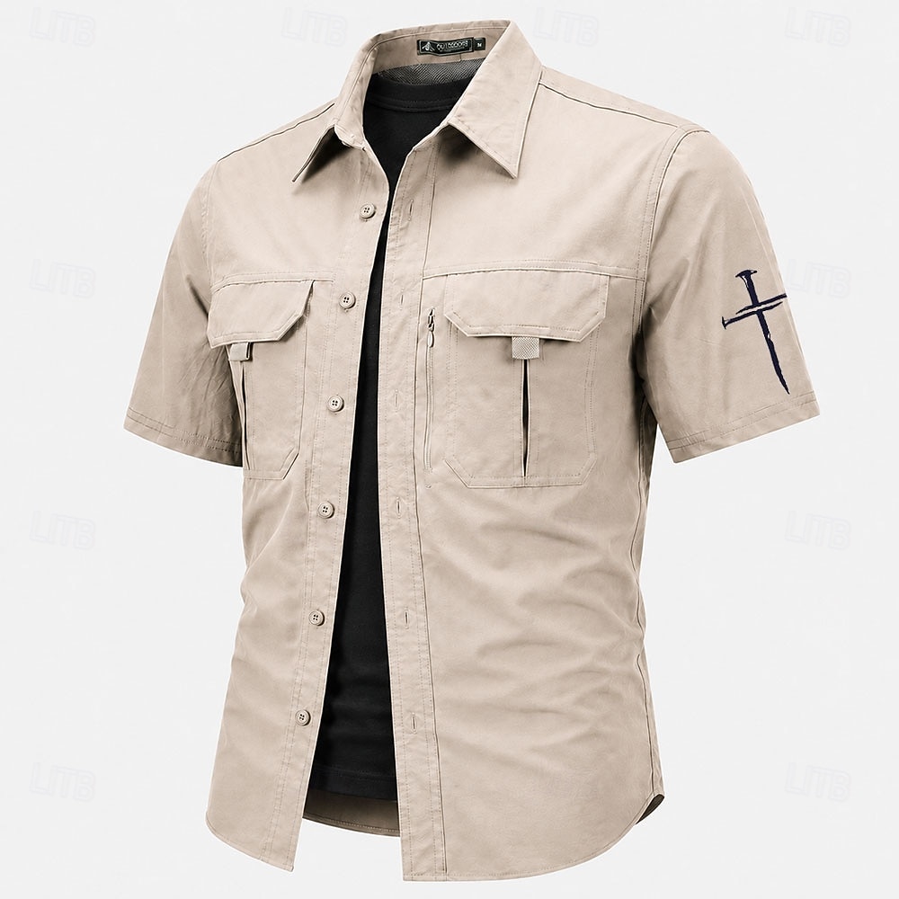Men's Cross Fishing Shirts Cargo Shirt Utility Shirt Short Sleeve Sports & Outdoors Tactical Outdoor Streetwear Spring & Summer Shirt Collar Quick Dry Mesh Black Light Green Army Green Navy Blue Brown 2026 - $27.99 –P4