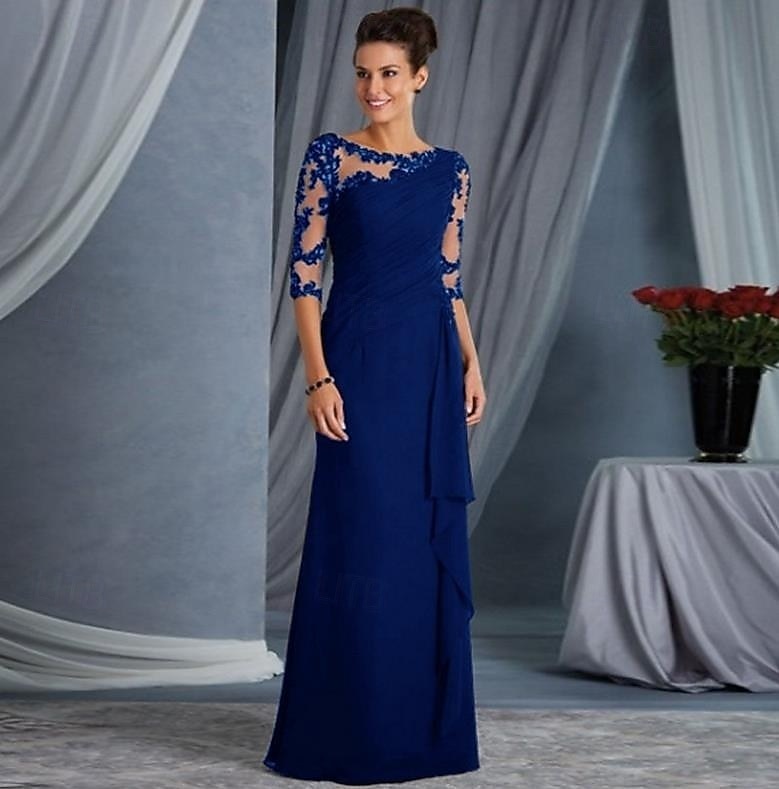 Sheath Column Floor Length Wedding Guest Dress Formal Dresses Evening Gown Mother of the Bride Dress Half Sleeve Jewel Neck Elegant Mother Formal Evening Lace with Appliques 2026 - $172.99 –P7