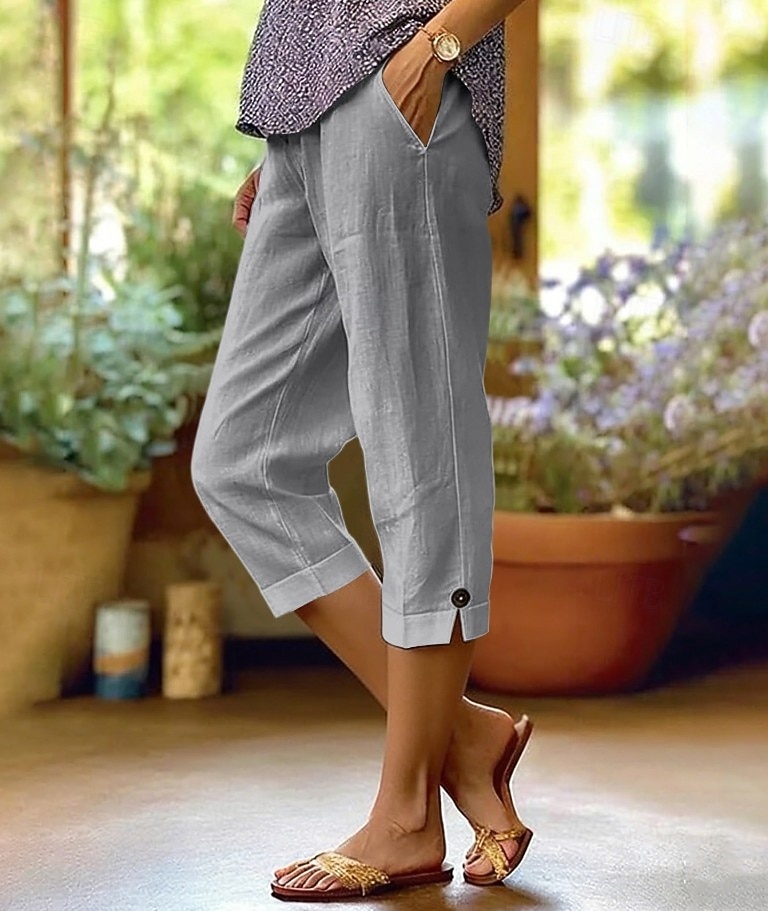 Mujer Pantalones Capri Vacaciones Básico Medio corto Alta cintura Plano Comodidad Cómodo Rígido Vacaciones Formal Ropa Cotidiana Azul marino Negro Blanco Azul Verano Primavera Holgado 2026 - $22.99 –P3