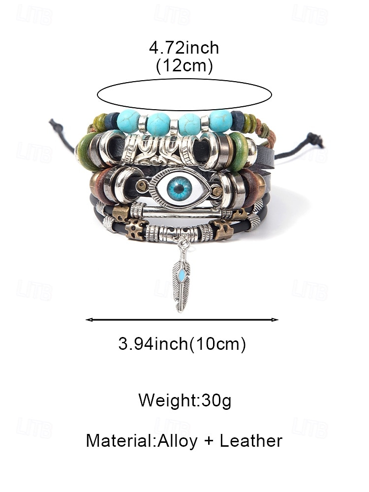 Heren boho leren armbandenset - meerlaagse stapelbare armband met turquoise &Verenbedeltje, verstelbare etnische gevlochten omslagdoek voor een zomervakantie aan het strand. &dagelijkse 2026 - $9.99 –P8