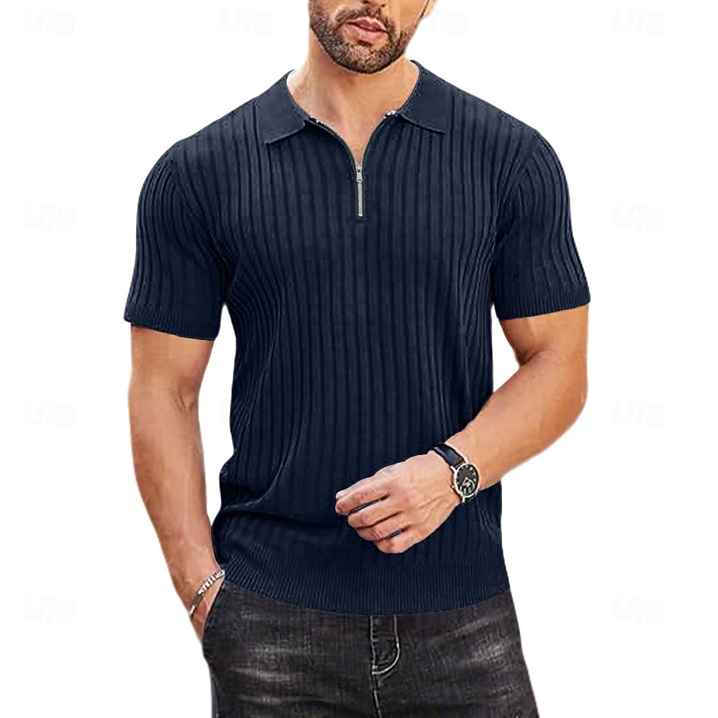 Pánské Polokošile Polo na zip Ležérní Denní Klopa Krátký rukáv Módní Základní Bez vzoru Lehká váha Čtvrtletní zip Léto Jaro Černá Bílá Námořnická modř Khaki Armádní zelená Polokošile 2026 - $24.99 –P7