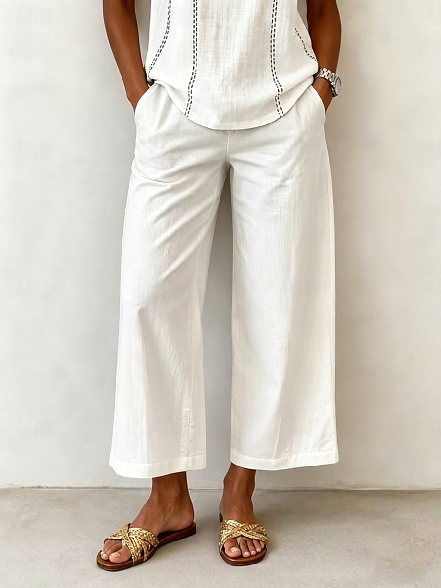 Women's Wide Leg Trousers Casual Pants Vacation Fashion Streetwear Full Length High Waist Plain Pocket Elastic Waist Comfortable Breathable Inelastic Daily Vacation Street Light Gray Dark Grey Black 2026 - $10.49 –P12