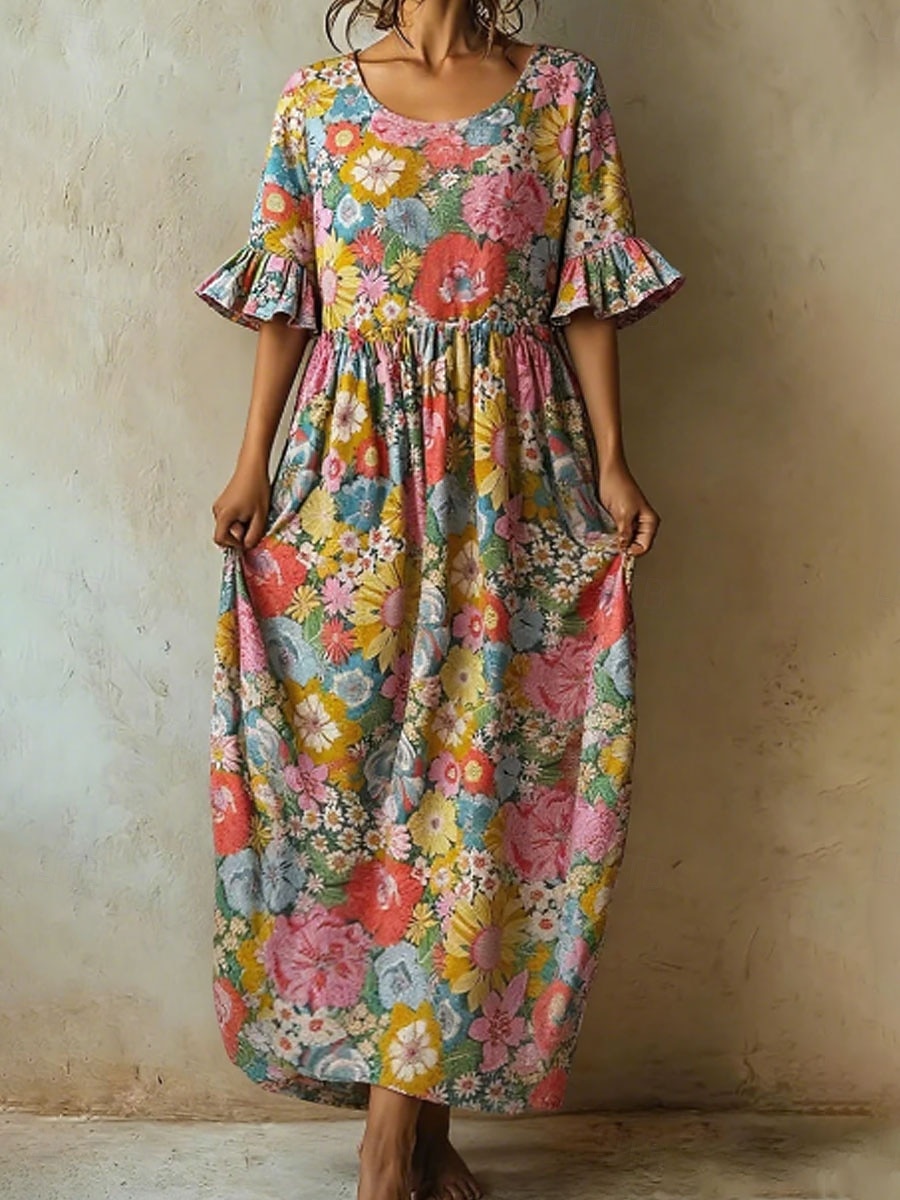 Pentru femei Rochie Maxi Rochie casual Rochie A line Elegant Vacanță Stilat Plajă Concediu Fit regulat Floral Grafic Manșon Jumate Stil Nautic Roz Îmbujorat Vară Primăvară 2026 - $47.99 –P1