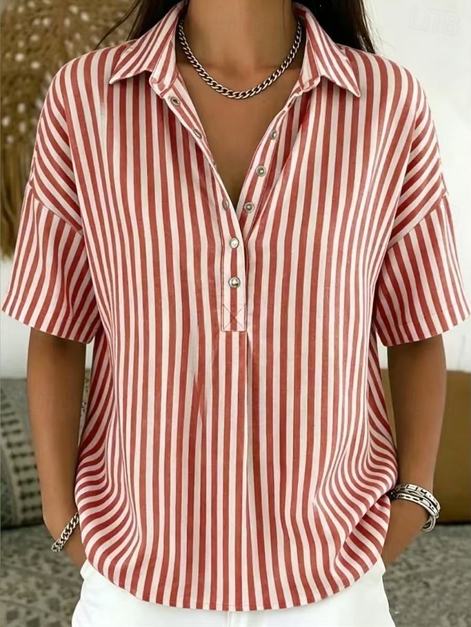 Mujer Camisa A Rayas Vacaciones Moda Diario Sin Mangas Cuello Vuelto Tops regulares Casual Diario Amarillo Verde Claro Rosa Rojo Marrón Verano Primavera 2026 - $28.99 –P6