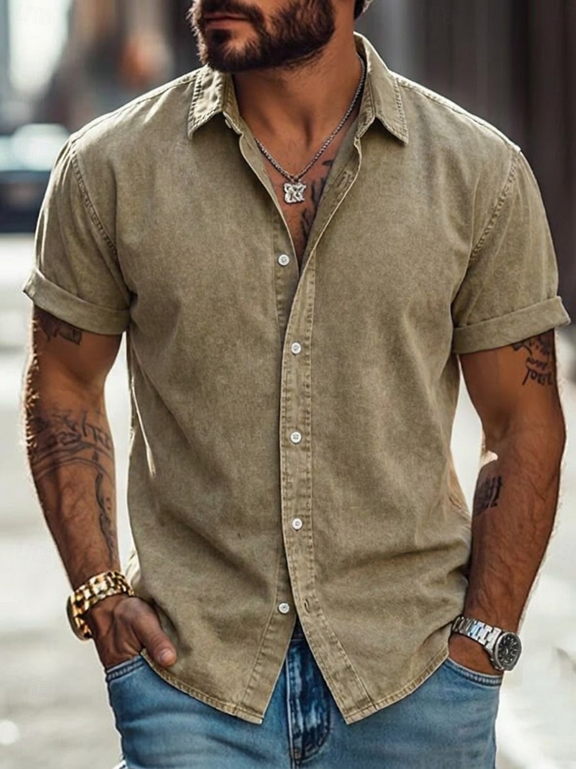 Men Shirt Casual Shirt Button Up Shirt 100% Cotton Acid Wash Shirt Acid Wash Shirt Blue Black Pink Navy Blue Purple Short Sleeve Plain Shirt Collar Casual Daily Clothing Apparel Elegant Fashion Casual 2026 - $31.99 –P10