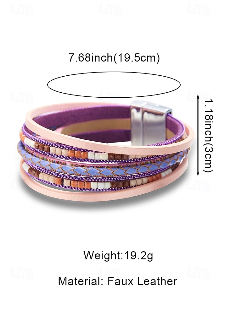 Women's Boho Faux Leather Bracelet - Multi-Layer Wrap Bangle with Strong Magnetic Clasp in Multiple Colors, Elegant Stackable Wristband for Travel Vacation, Daily Casual Wear & Gift 2026 - $11.99 –P12