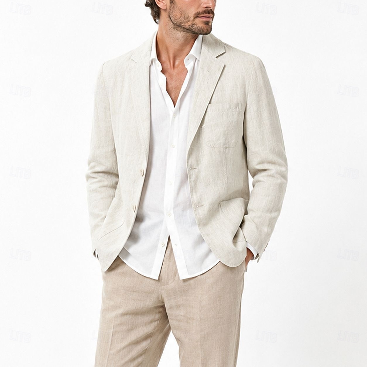 Masculino jaqueta leve Blazer 100% linho coquetel Praia Férias Moda Diário Verão Primavera Linho Côr Sólida Comum 2 Botões Jaqueta esporte Azul Marinha Azul Céu Bege de 2026 por $235.59 –P7