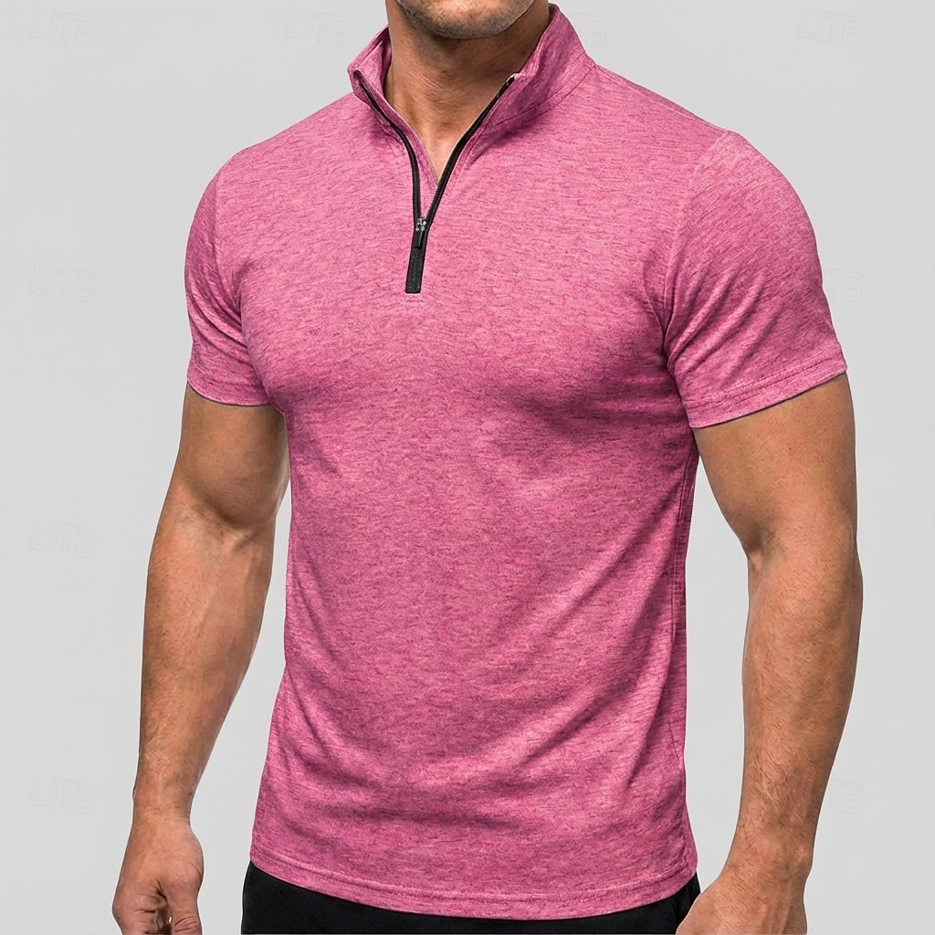 Men's Polo Shirts Zip Polo Casual Daily Quarter Zip Short Sleeve Fashion Basic Plain Lightweight Quarter Zip Summer Spring Blue White Pink Dark Green Purple Orange Polo Shirts 2026 - $21.99 –P9