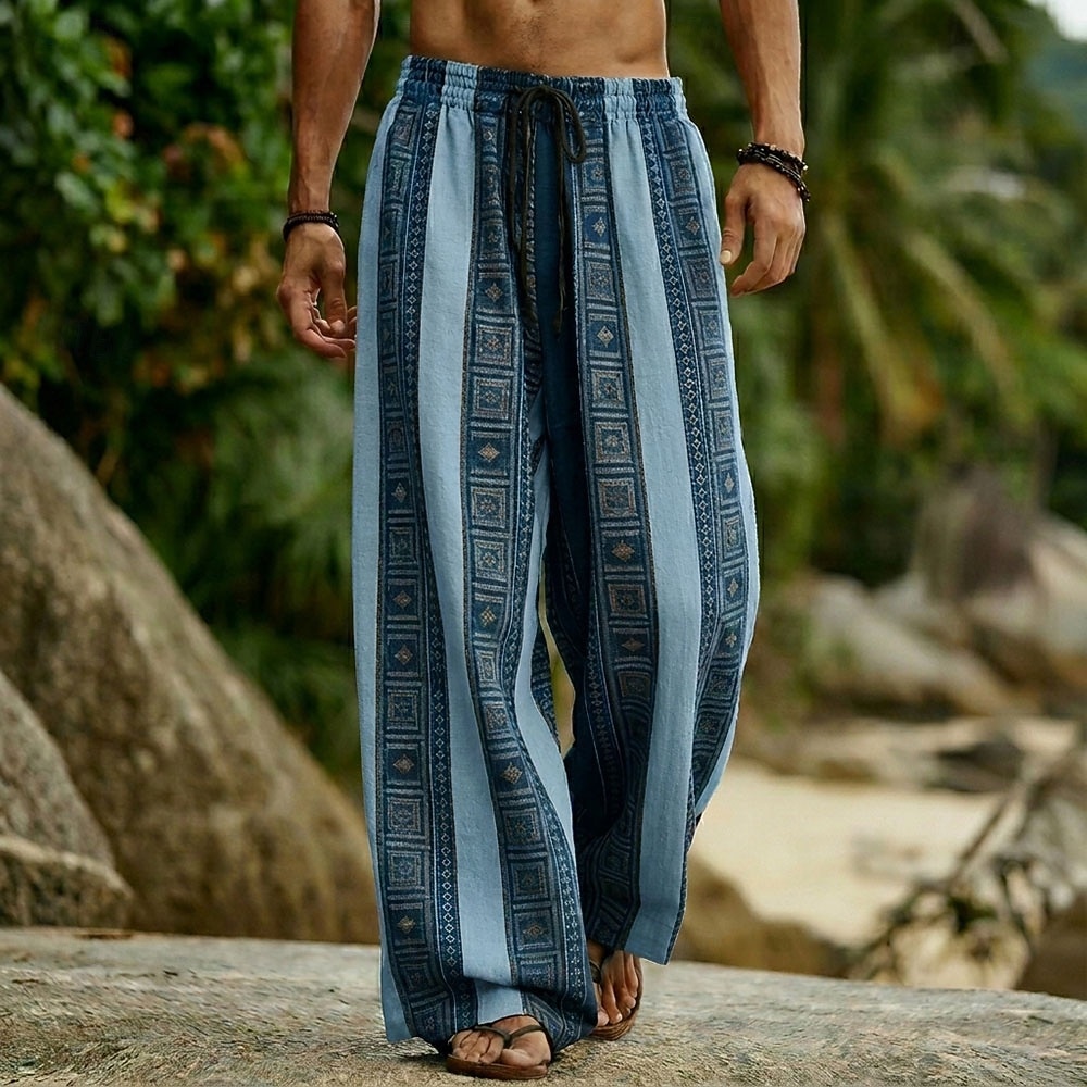 Herren Geometrisch Gestreift Böhmische Hose Hosen Hose Baggy-Hosen Mittlere Taille Ethnisch Vintage-Retro Outdoor Urlaub Alltagskleidung Kordelzug Elastischer Bund Weites Bein Sommer Frühling 3D-Druck 2026 - $27.99 –P3
