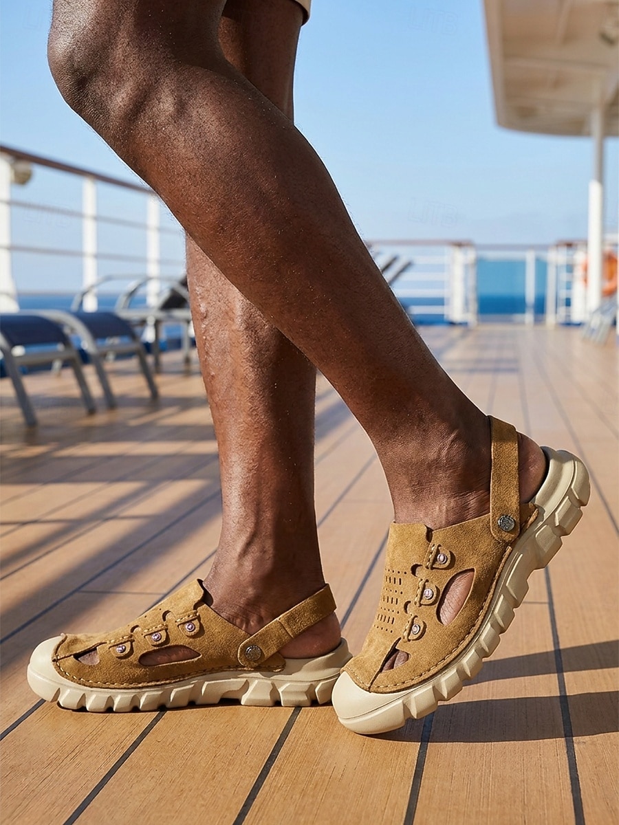 Men's Tan Fisherman Sandals - Breathable Cutout Comfort Summer Shoes - Casual Island & Cruise Footwear for Vacation Travel, Deck Walking and Warm-Weather Leisure 2026 - $46.99 –P1