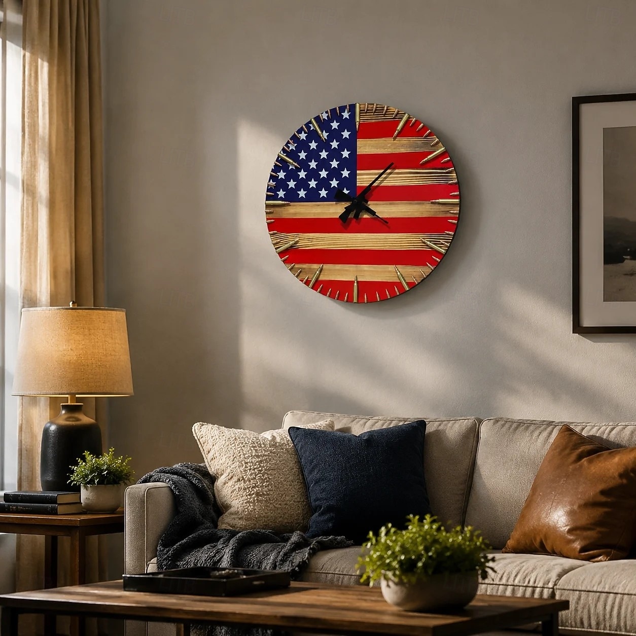 Relógio de parede artesanal com a bandeira americana, em madeira com gravação a laser. Decoração patriótica e rústica para o 250º aniversário da independência dos EUA, ideal para sala de estar, de 2026 por $29.99 –P5