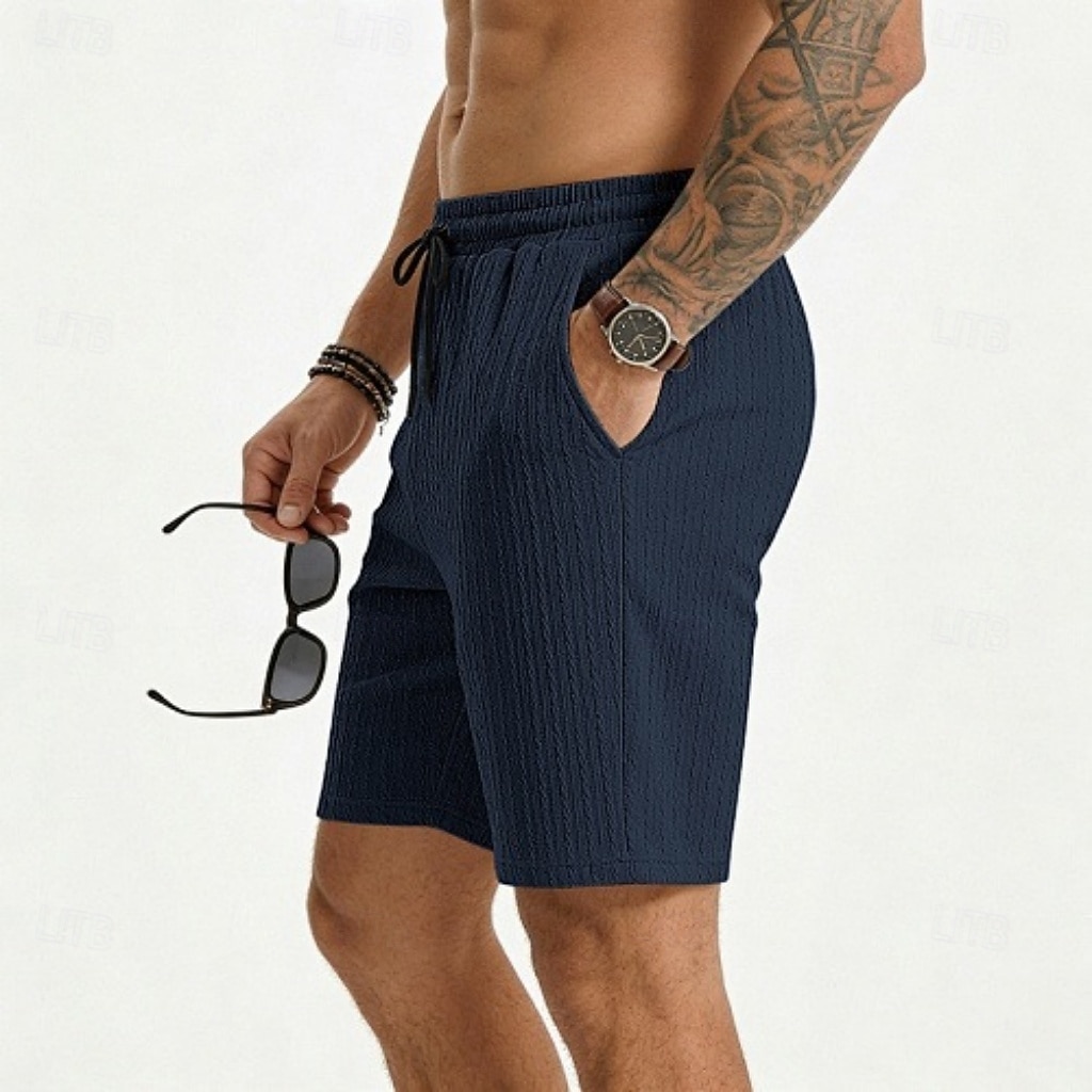 Men's Shorts Summer Shorts Beach Shorts Casual Shorts Jacquard Pocket Elastic Waist Plain Comfort Breathable Knee Length Outdoor Beach Vacation Vacation Fashion Khaki Black Micro-elastic 2026 - $21.99 –P8