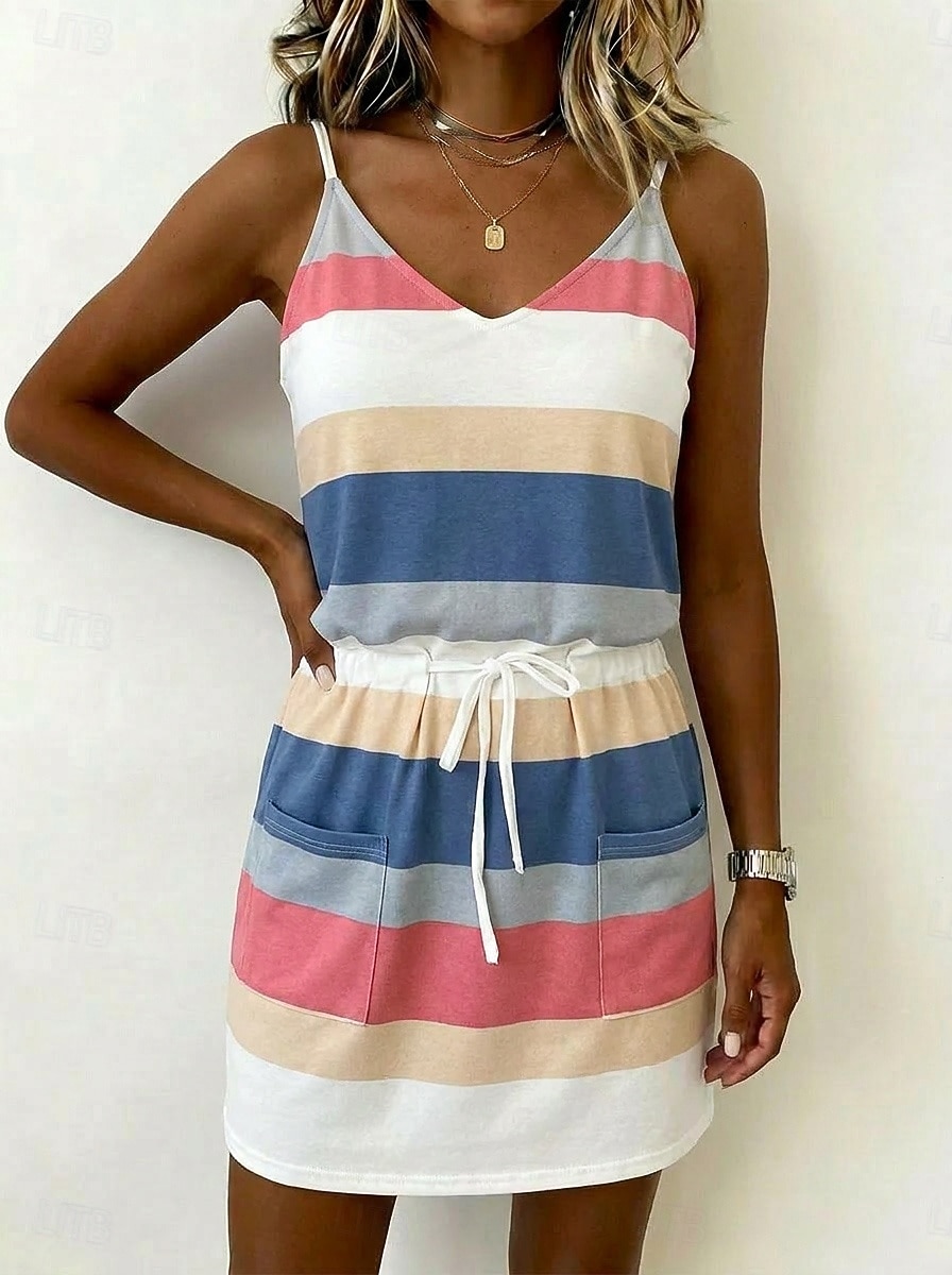 Women's Mini Dress Casual Dress Striped Dress Vest Dress Elegant Fashion Daily Vacation Regular Fit Striped Sleeveless Spaghetti Strap Yellow Pink Navy Blue Dark Green Summer Spring 2026 - $19.99 –P1