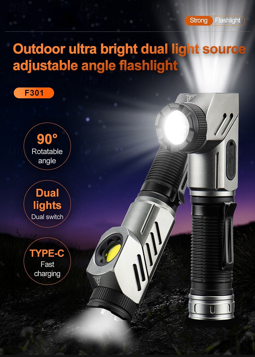 Rechargeable Tactical Flashlights 1600 High Lumens 2 Light Sources,6 Modes, 90 Degree Rotating,Waterproof Working Light with Magnetic Base for Home Emergency, Outdoor, Camping 2026 - $43.99 –P6