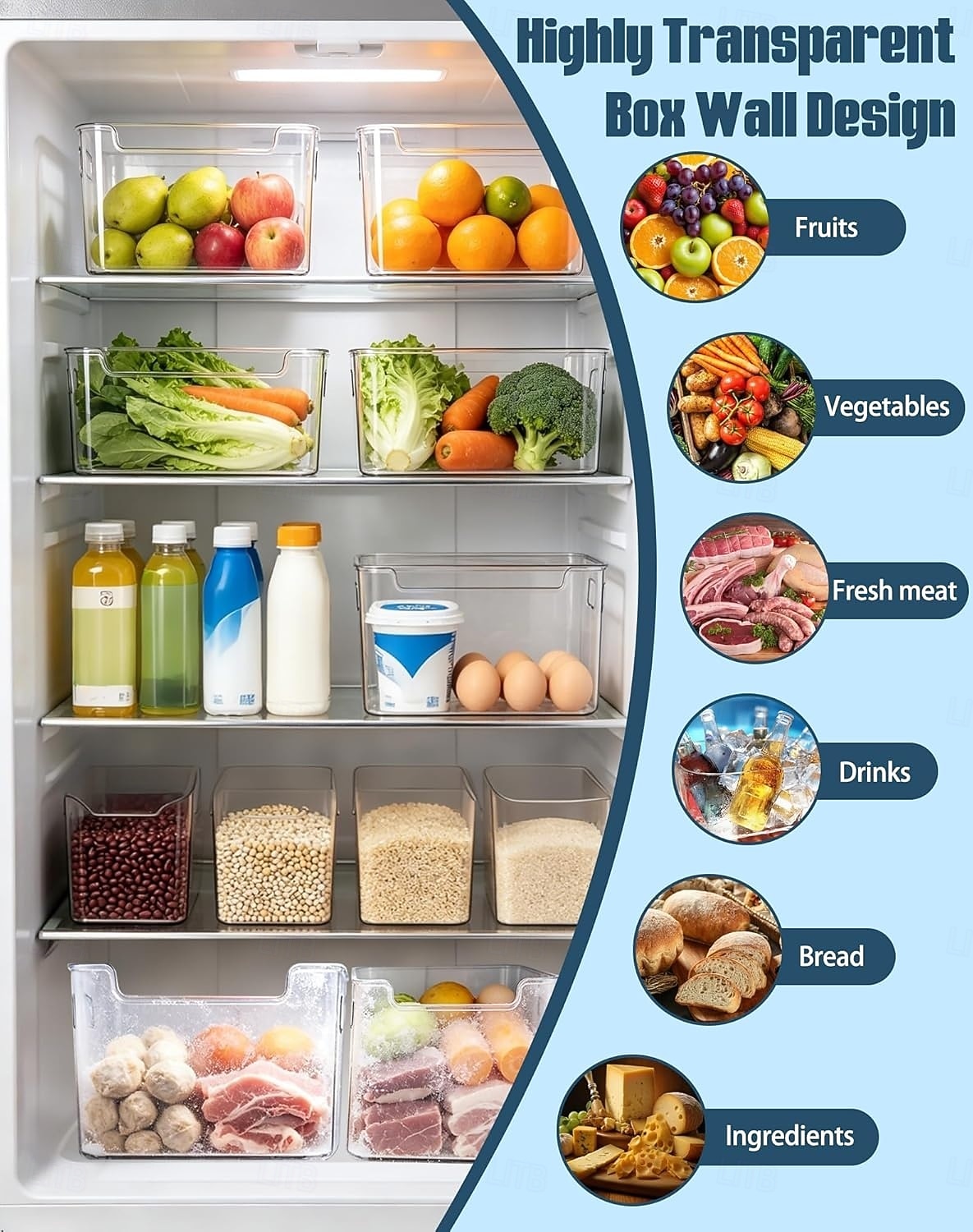 4PCS Crystal Clear Freezer Storage Bins with Handles, Stackable Deep Freezer Organizer Containers for Upright and Chest Freezer, Refrigerator Drawer Organizer Baskets for Meat, Vegetables, Frozen Food 2026 - $15.49 –P7