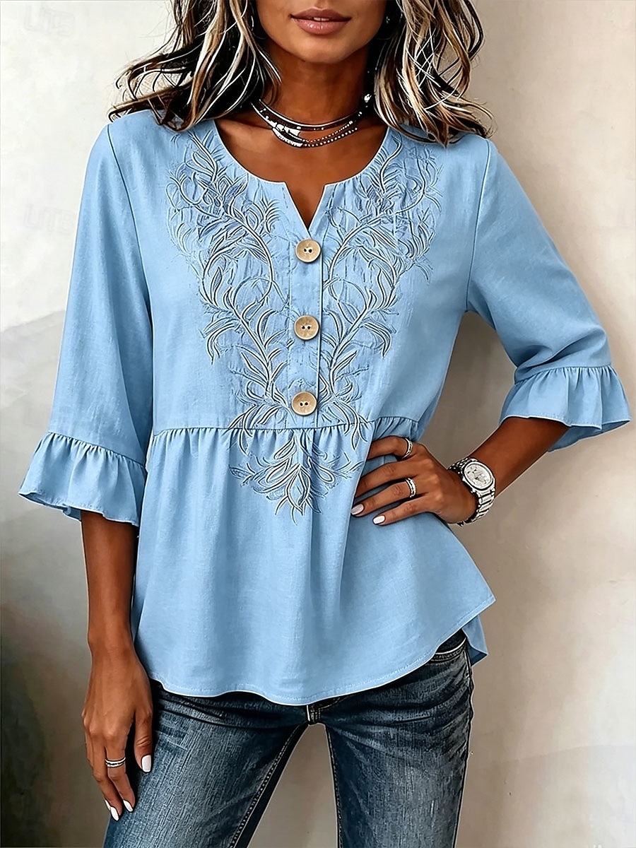 Women's Shirt Print Floral Graphic Vintage Stylish Half Sleeve V Neck Regular Tops Casual Daily Holiday Blue Pink Purple Green Summer Spring 2026 - $34.99 –P8