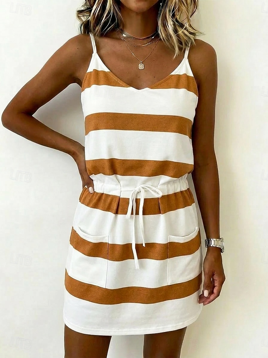 Women's Mini Dress Casual Dress Striped Dress Vest Dress Elegant Fashion Daily Vacation Regular Fit Striped Sleeveless Spaghetti Strap Yellow Pink Navy Blue Dark Green Summer Spring 2026 - $19.99 –P2